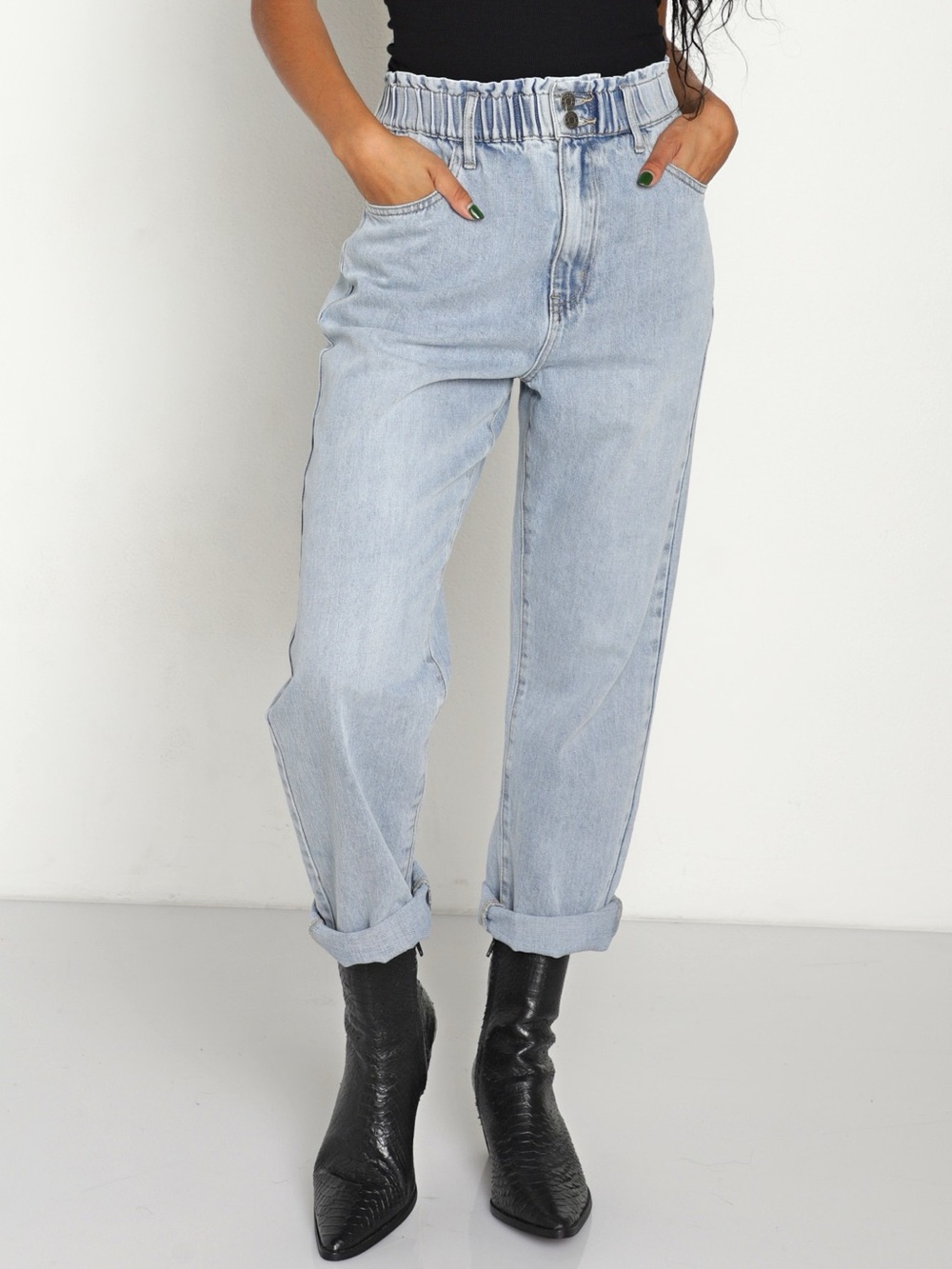 Show Me Your MuMu Jeans Womens Medium Emilia Mom Jeans Pull On Paper Bag Denim